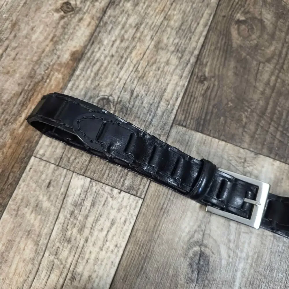 Vintage Woven Black Leather Belt Minimalist Old Money Small